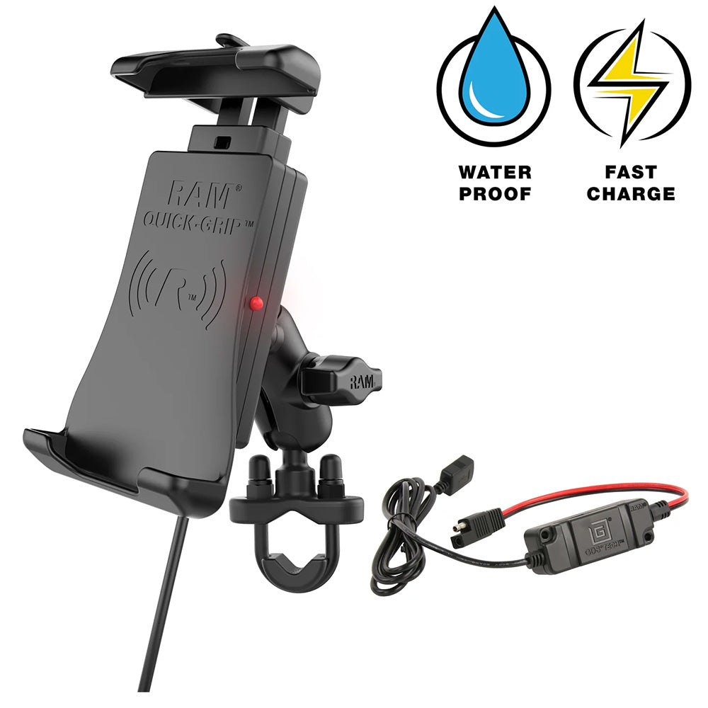 RAM Mount Quick-Grip 15W Waterproof Wireless Charging Handlebar Mount [RAM-B-149Z-A-UN14W-V7M-1]