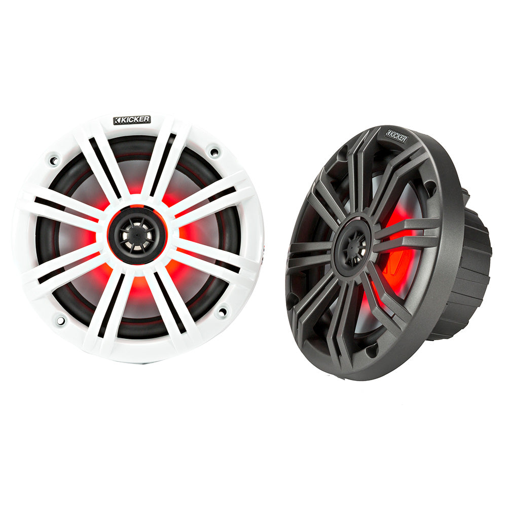 KICKER KM65 6.5" LED Marine Coaxial Speakers w/3/4" Tweeters - 4-Ohm, Charcoal  White [45KM654L]