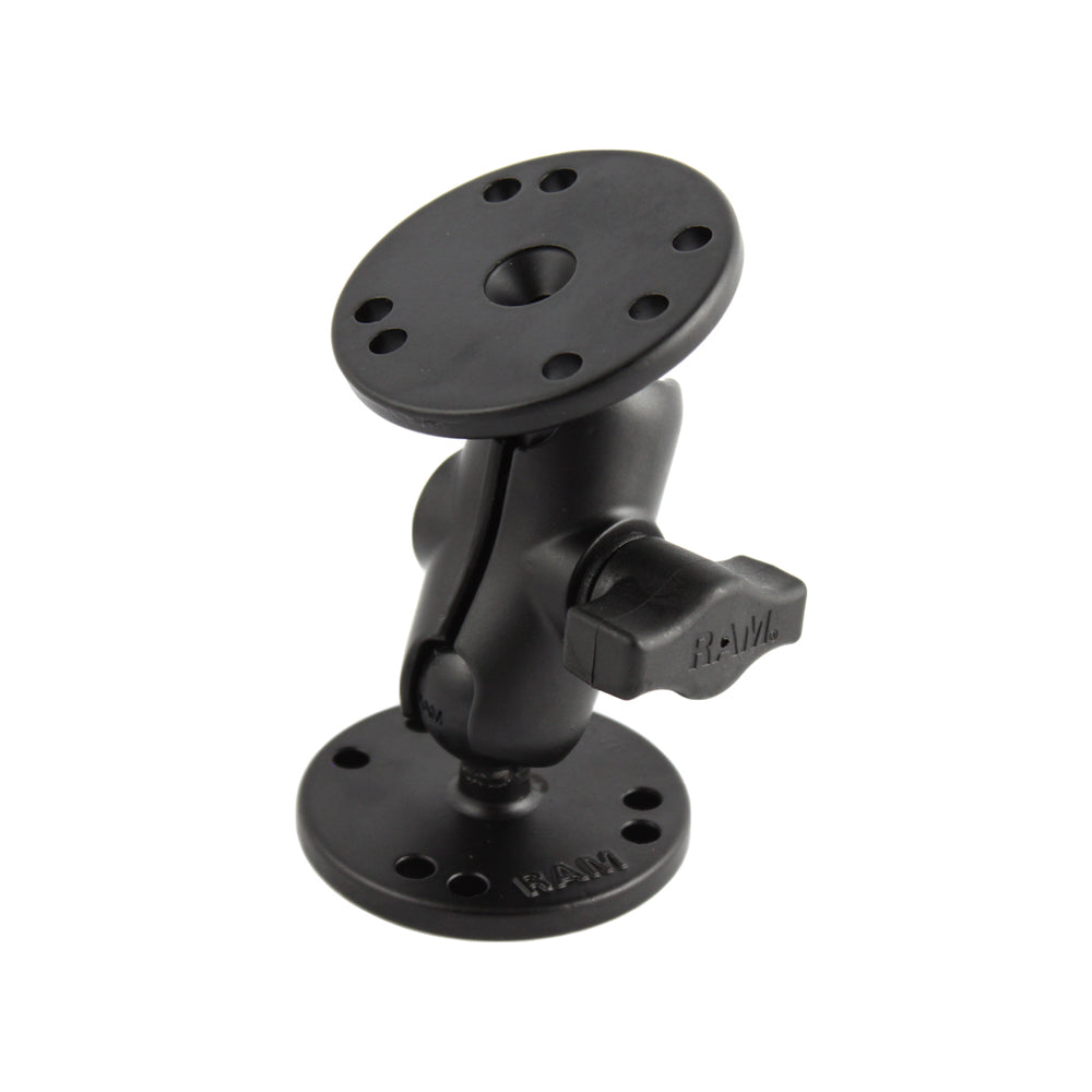 RAM Mount 1" Ball Double Socket Short Arm w/ 2 2.5" Round Bases [RAM-B-101-A]