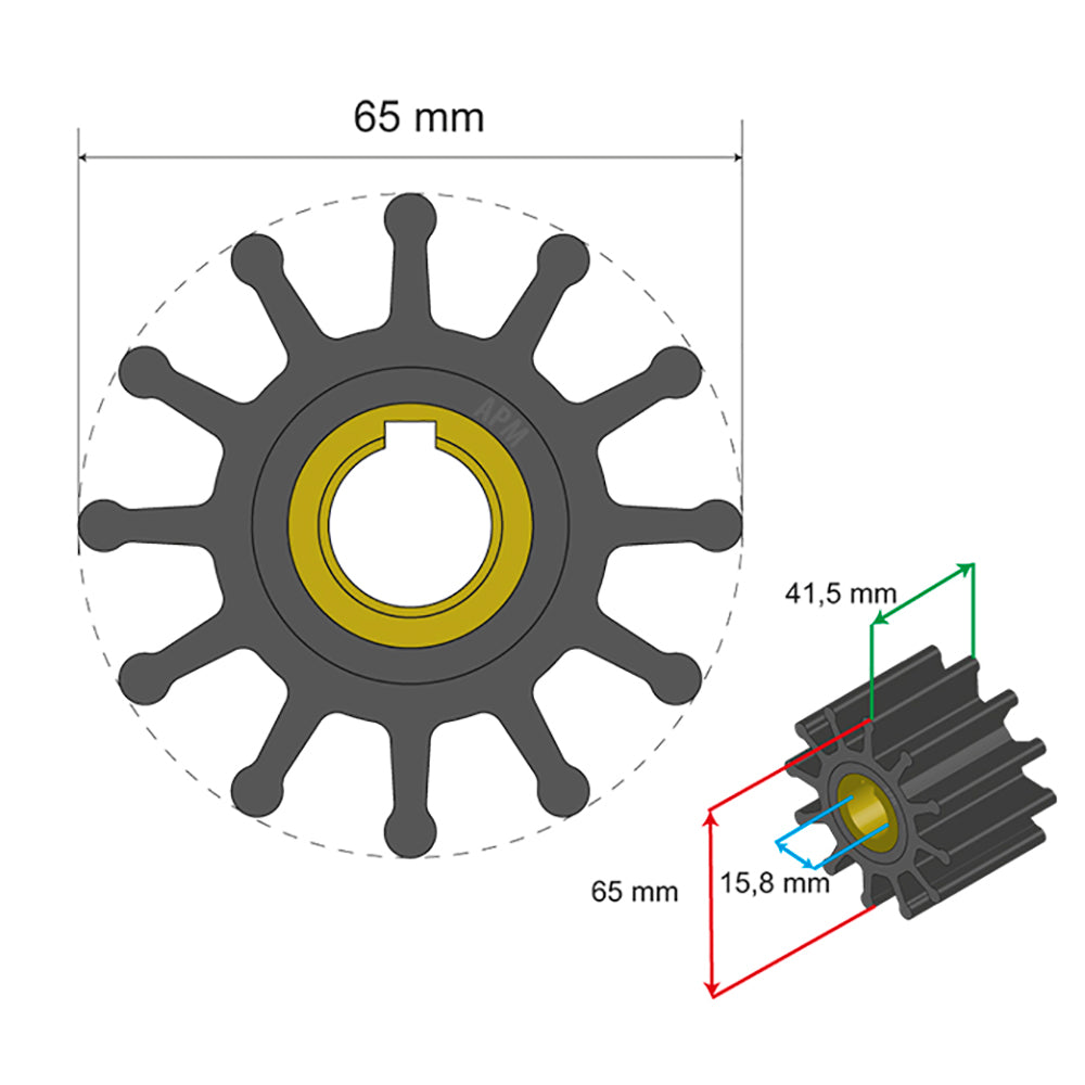 Albin Group Premium Impeller Kit 65 x 15.8 x 41.5mm - 12 Blade - Key Insert [06-01-018]