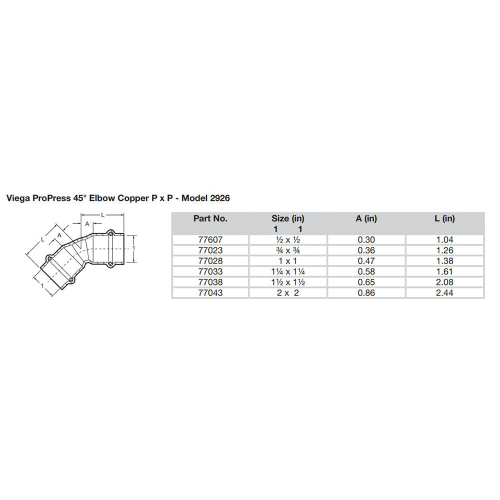 Viega ProPress 3/4" - 45 Copper Elbow - Double Press Connection - Smart Connect Technology [77023]