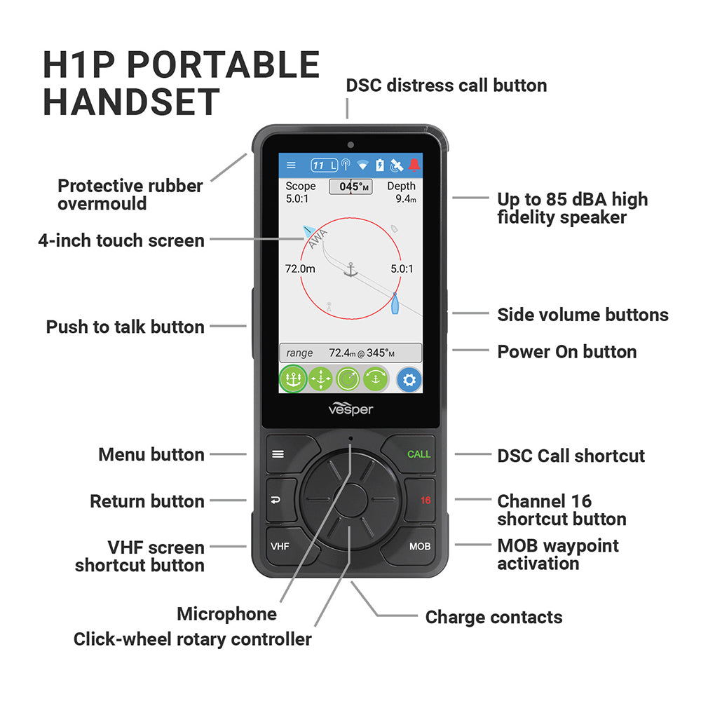 Vesper Cortex H1P Portable/Wireless/Rechargeable Handset w/Charging Cradle [010-02816-10]